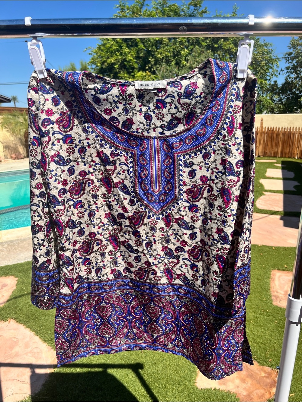 Rose & Olive Paisley Tunic with Blue & Purple Accents